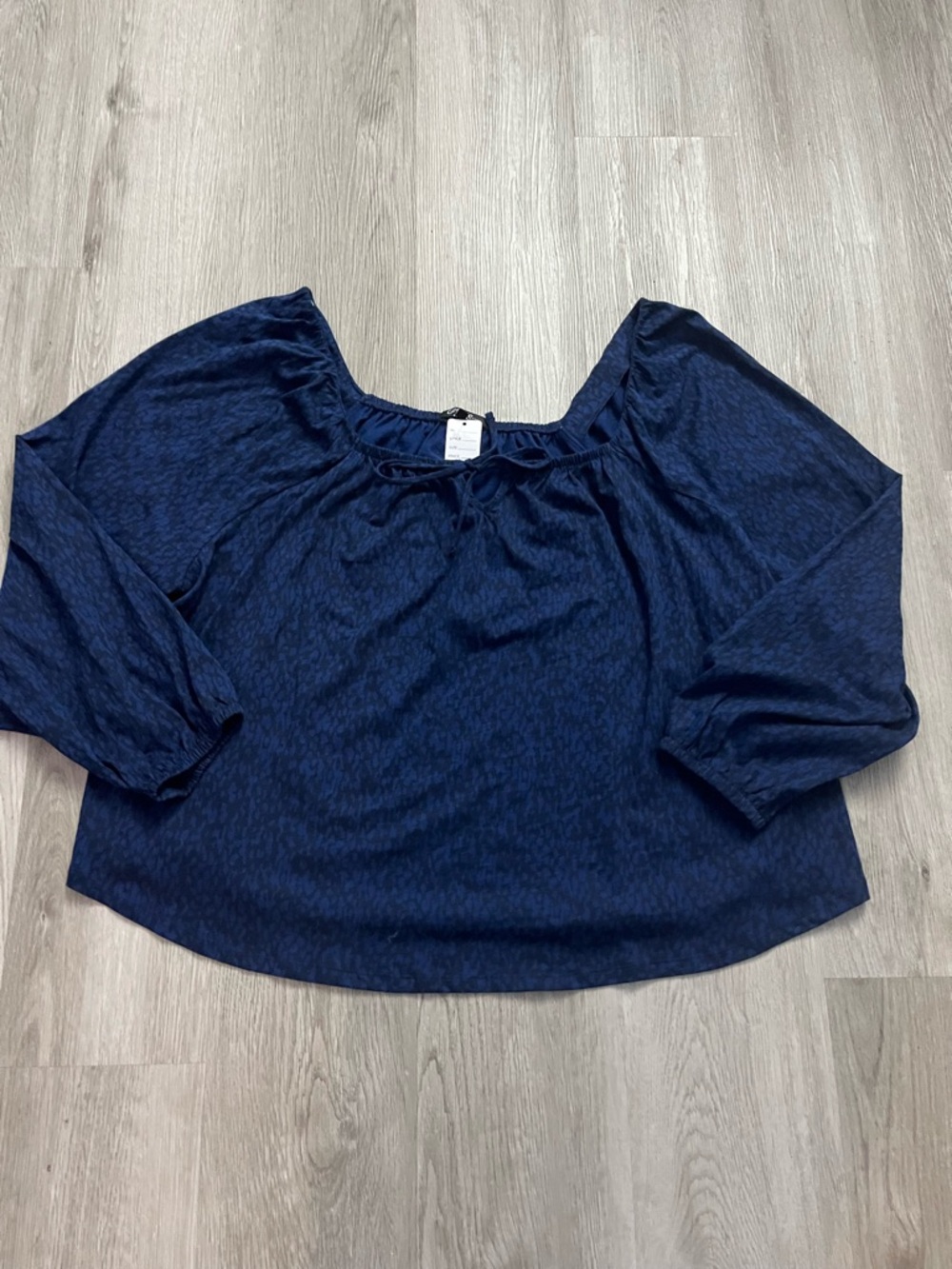 170–Relaxed Navy Blue Off-Shoulder Peasant Blouse
